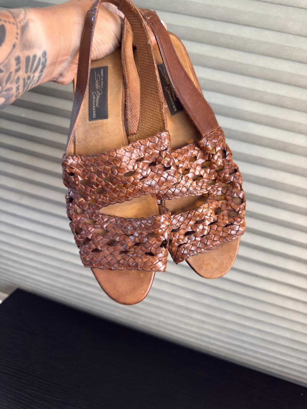 Sesto Meucci Woven Leather Slingback Sandals Brown Italy Women’s 9.5 M